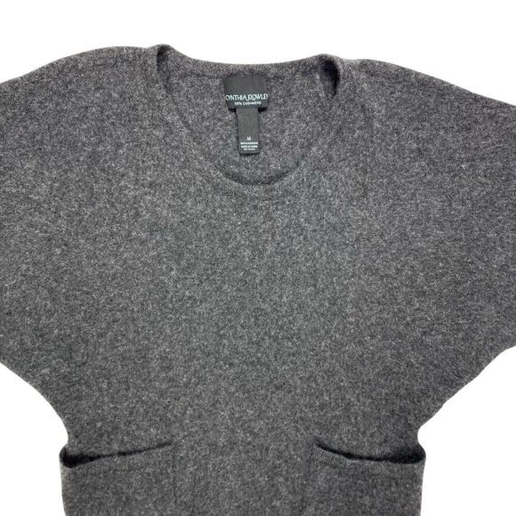 Cynthia Rowley 100% Cashmere Sweater Womens Medium Soft Gray 1/2 Sleeve Pockets - Picture 3 of 13